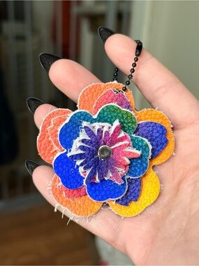 Handmade Hand Tie-dyed Leather Floral Bag Charm